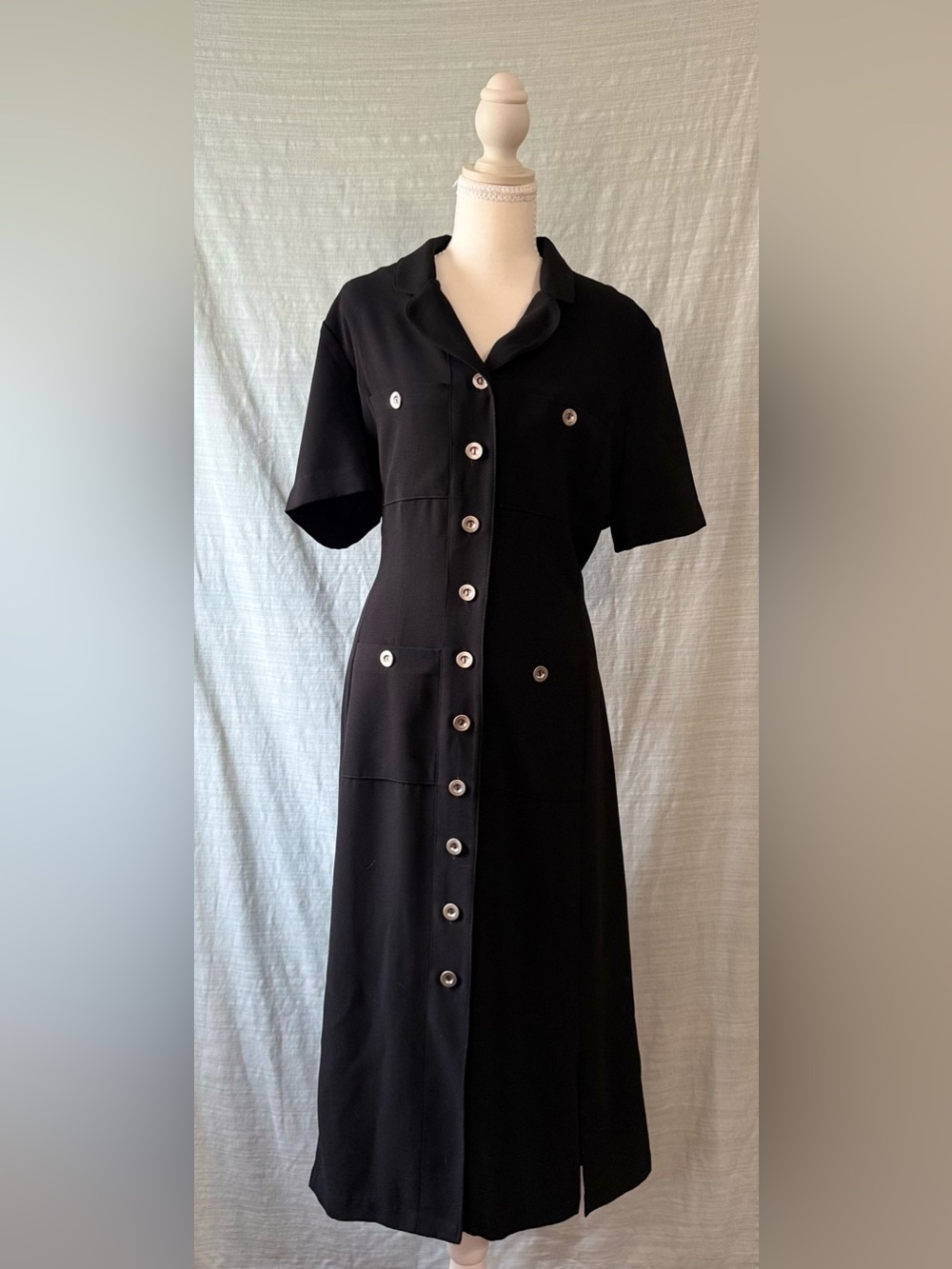 Julian Taylor Black Button-Front Midi Dress